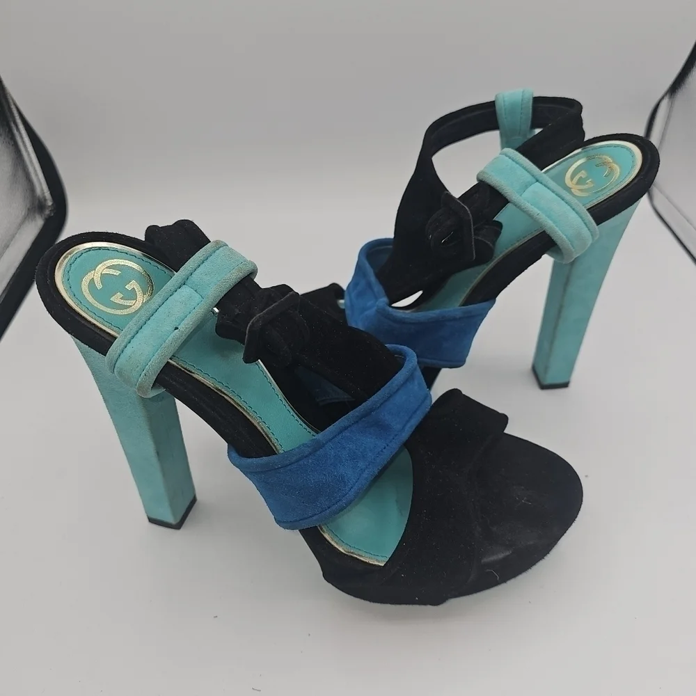 Gucci Women's Tri color suede Slingback Sandals Platform Size 39.5 - Picture 3 of 13